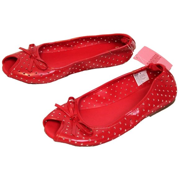 2010 Gymboree Valentine's Day Dress Shoes sz 2 Peep Toe flats Dots Bows Slip on - Picture 4 of 7